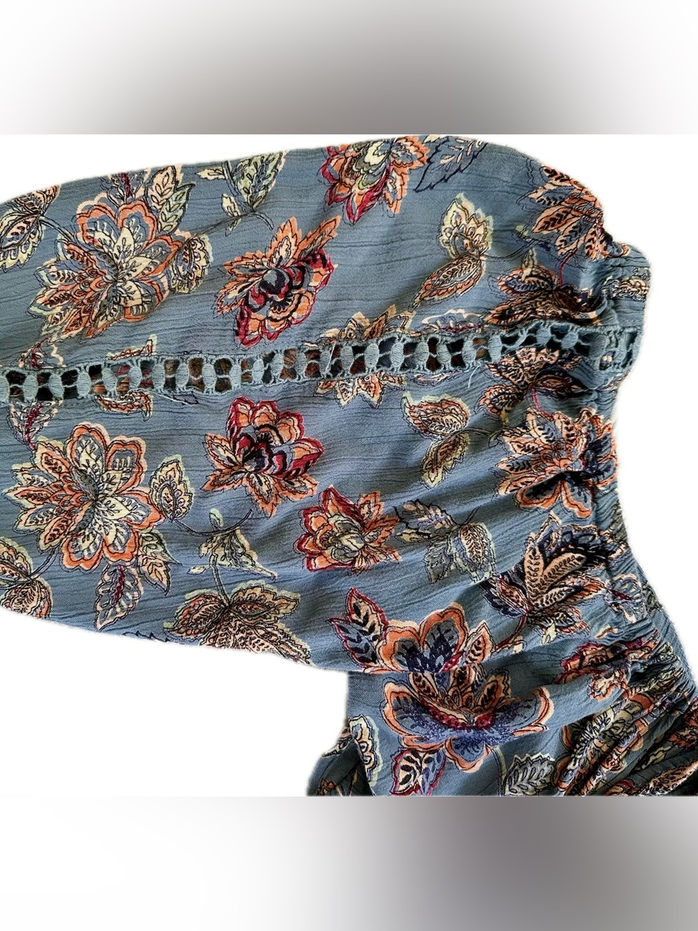 Angie Dusty Blue Floral Tie-back Keyhole Maxi Dress - Size Large - Picture 7 of 9